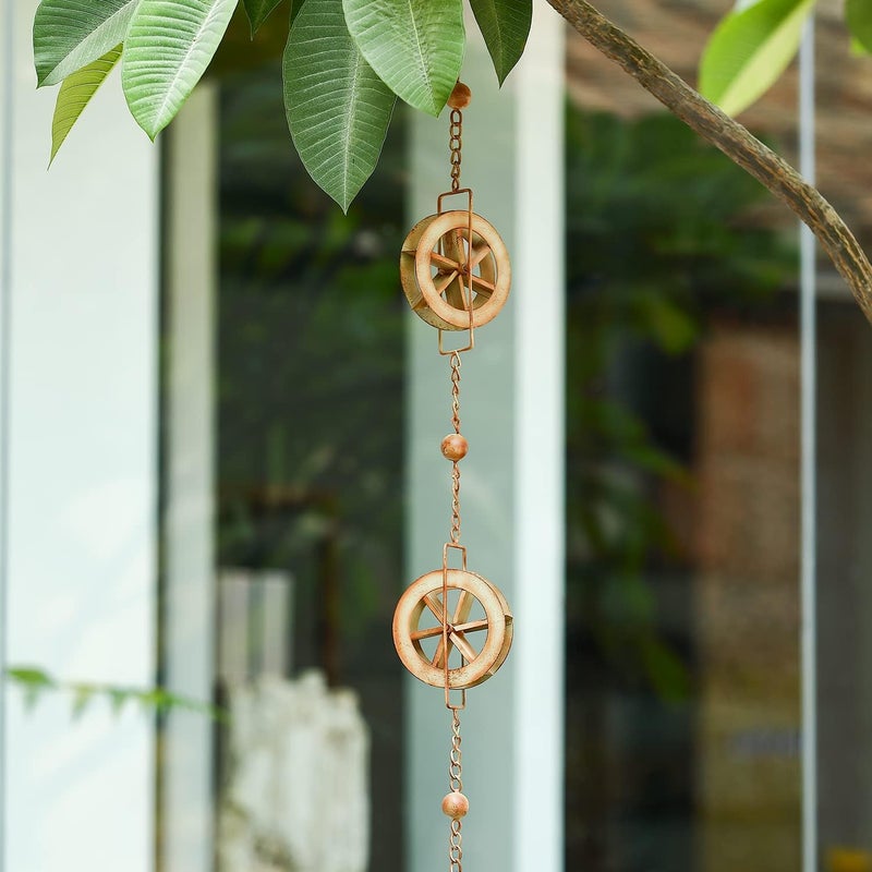 AINISIS 5-7/10-Feet Gutter Rain Chain,Water Wheel Rain Catcher Chain Outdoor Garden Decorative Art - Image 3